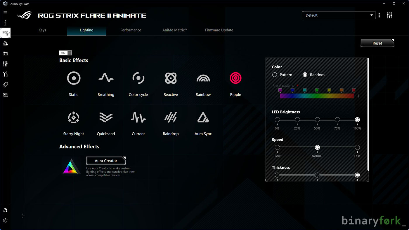 Asus Armoury Crate lighting effects