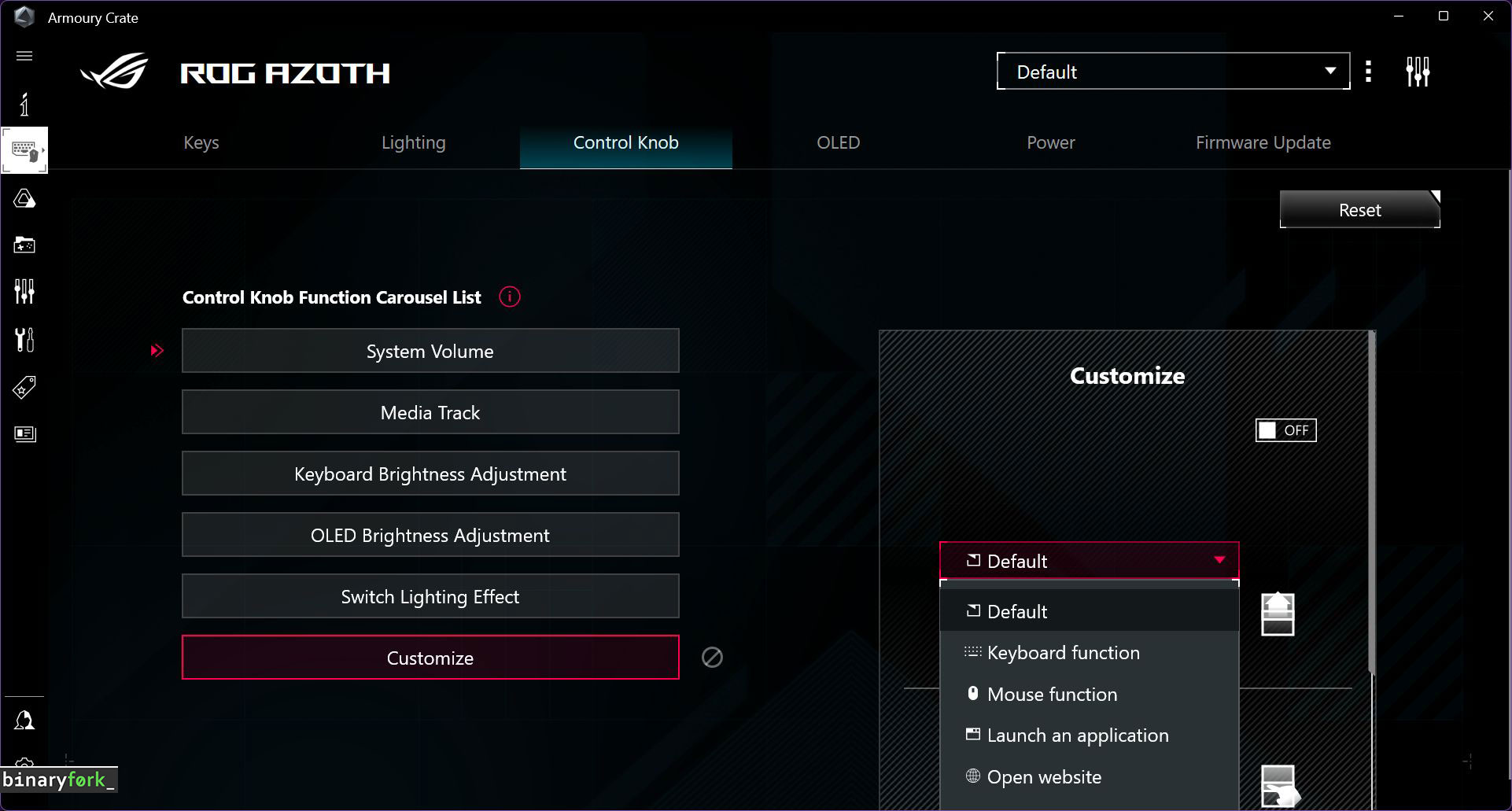 asus armoury crate rog azoth control knob