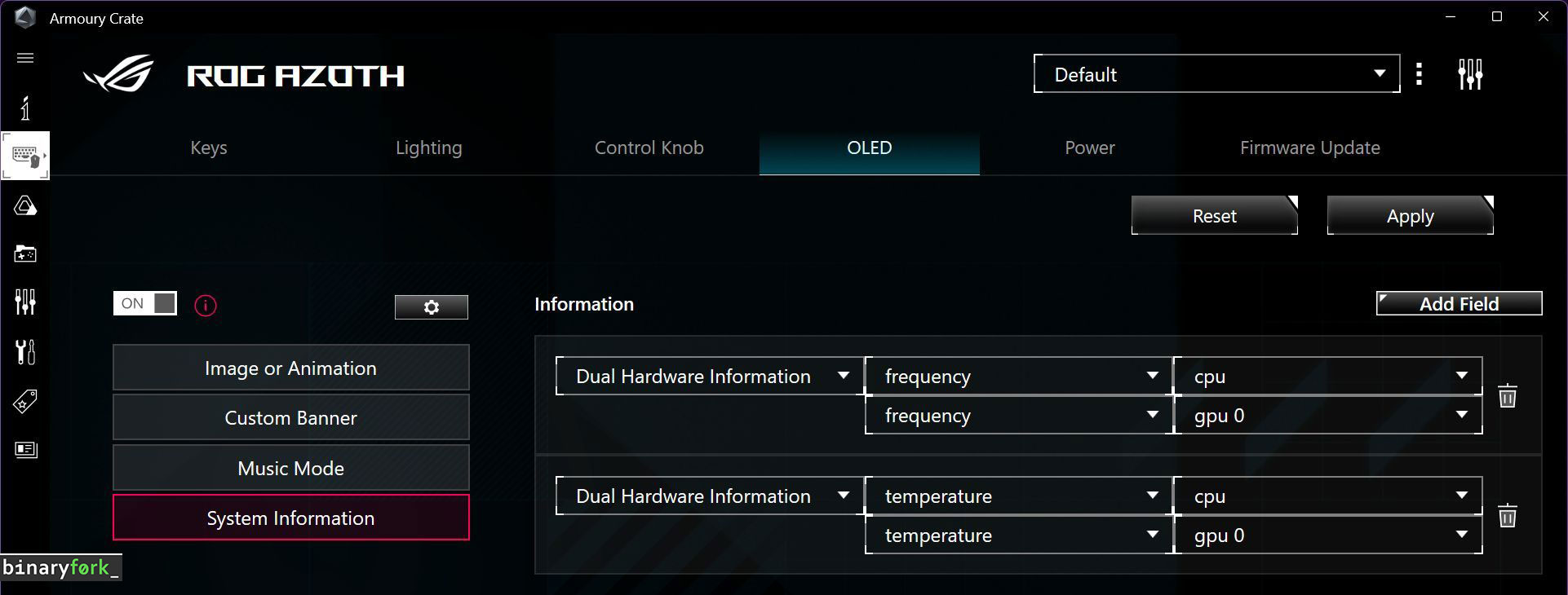 asus armoury crate rog azoth oled system information