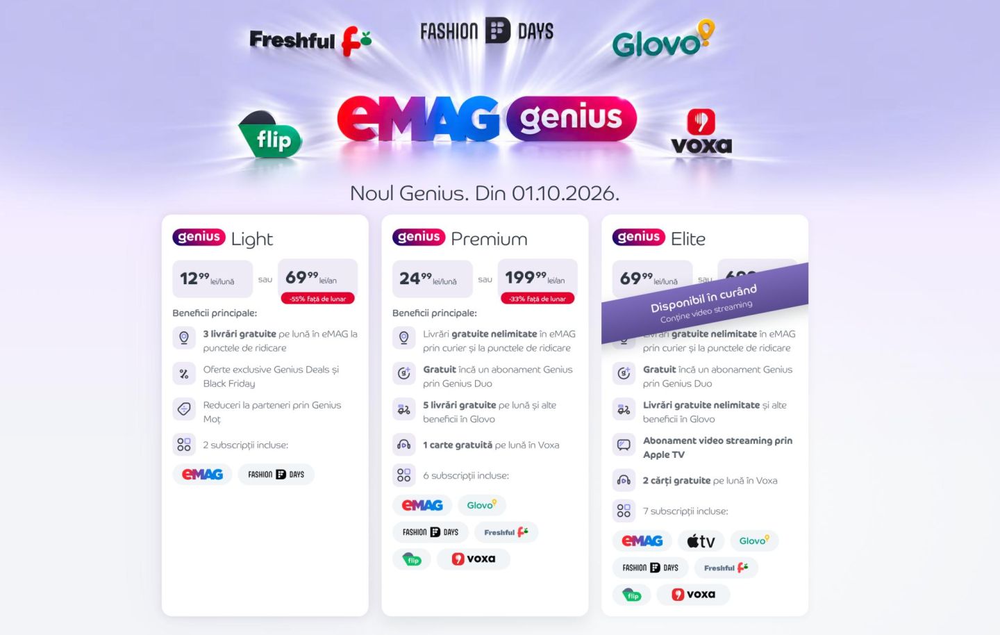 eMAG Genius are acum 3 versiuni: Light, Premium și Elite. Ce prețuri și beneficii au noile abonamente