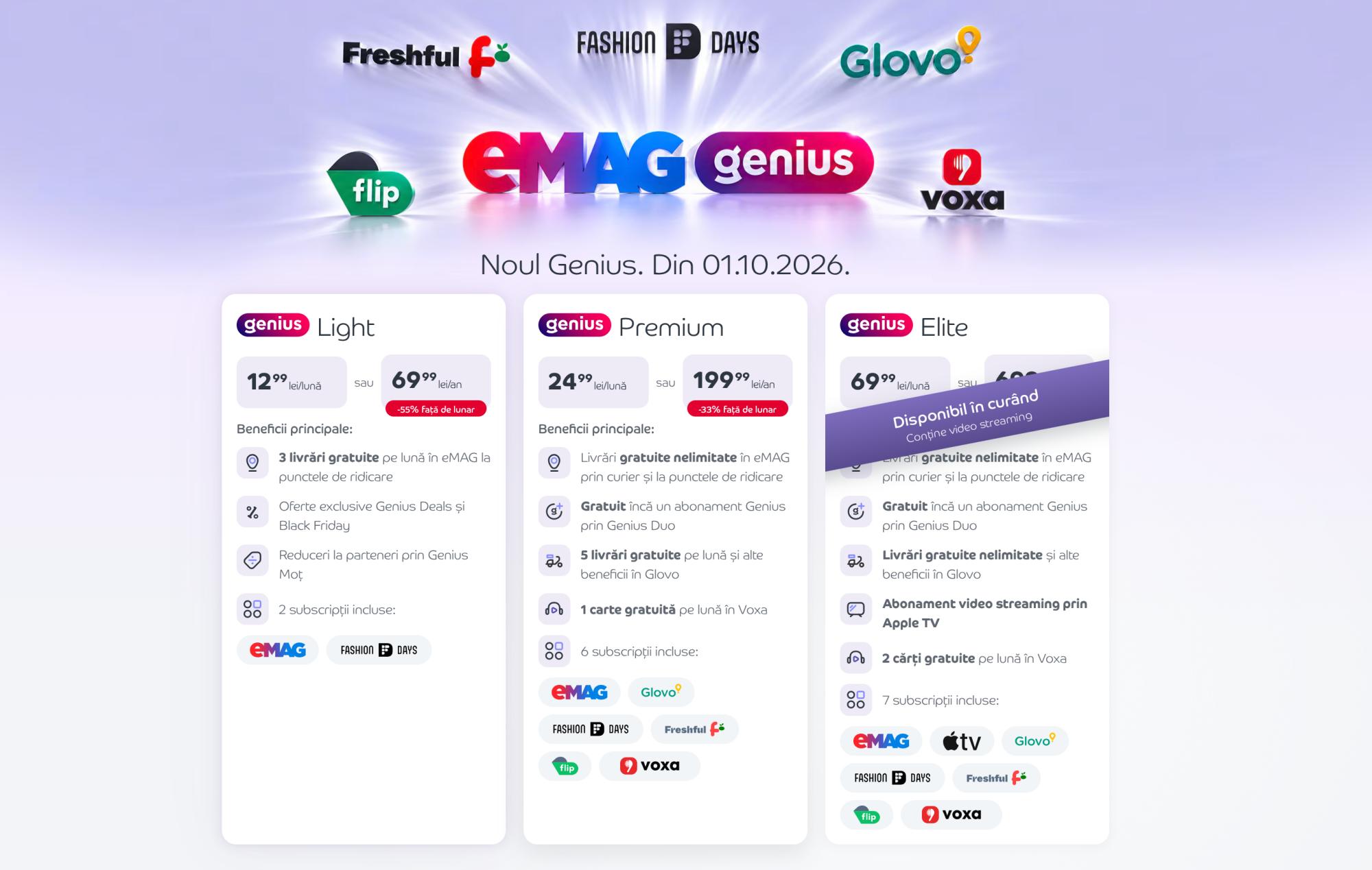eMAG Genius are acum 3 versiuni: Light, Premium și Elite. Ce prețuri și beneficii au noile abonamente